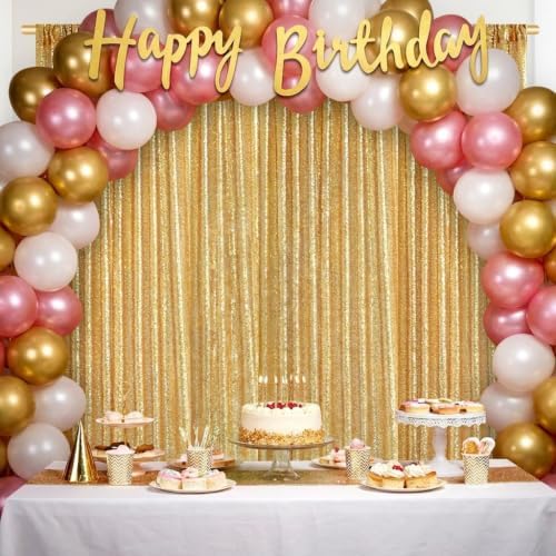 Gold Sequin Backdrop Curtain Panels Stage 2 Pieces 2FTx8FT Sheer Gold Curtains Backdrop Photo Backdrop Curtains for Wedding Birthday Party Background Drapes Christmas Decorations - Image 3