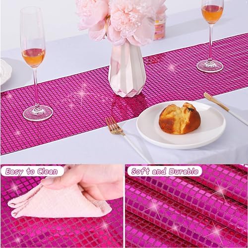 durony 6 Pack Mirror Disco Party Table Runner, 11 x 108 Inch, Hot Pink - Image 3