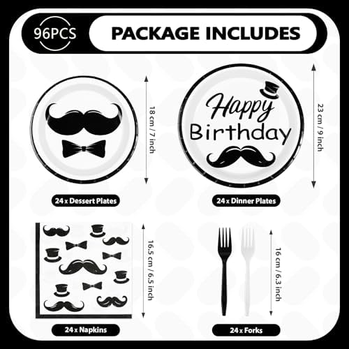 96Pcs Mustache Happy Birthday Party Decorations, Serve 24 - Image 5