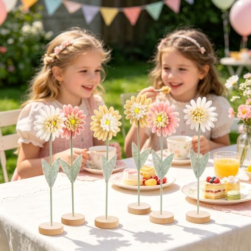6Pcs Ombre Felt Daisy Flowers, 10in Tabletop Decor for Table Centerpieces - Image 5