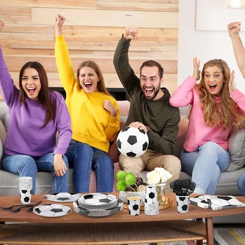 Kochorie 144 Pieces Soccer Party Tableware Sets Including Disposable Plates Napkins Cups Forks Serves 24 for Soccer Games Sports Birthday Party Supplies - Image 5