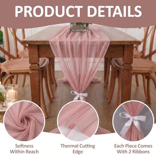 Pack of 5 Chiffon Table Runners 29 x 120 Inch, 10FT Long - Dusty Rose - Image 5