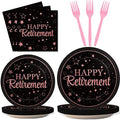 Wiooffen 96 Pcs Retirement Party Plates Napkins Tableware Set Rose Gold Happy Retirement Supplies Disposable Retired Graduation Dinnerware Decoration Favors for Women, 24 Guests by Wiooffen