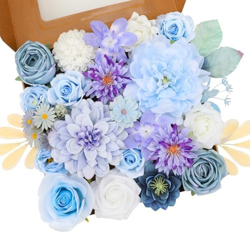Floweroyal Artificial Flowers Combo Purple Flowers Mix Silk Flowers Dahlia Roses with Stems for DIY Wedding Bridal Bouquets, Baby Shower, Floral Arrangement, Table Centerpieces, Home Decorations. by FloweroyalCrafts