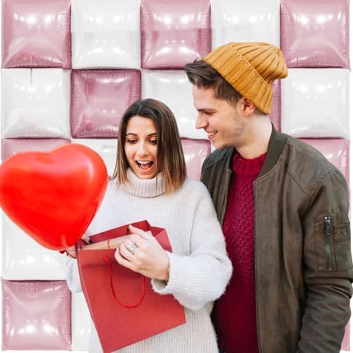 25PCS Pearl Pink White Square Foil Balloons Wall Backdrop - Image 4