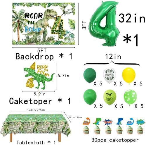 Dinosaur 4th Birthday Party Decorations Boy,Roar Im 4 Dinosaur Party Decorations,Boys 4th Birthday Party Decorations. - Image 2