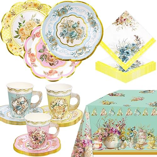 WorldBazaar Floral Tea Party Dinnerware Disposable 12 Set Party Decorations - Image 2