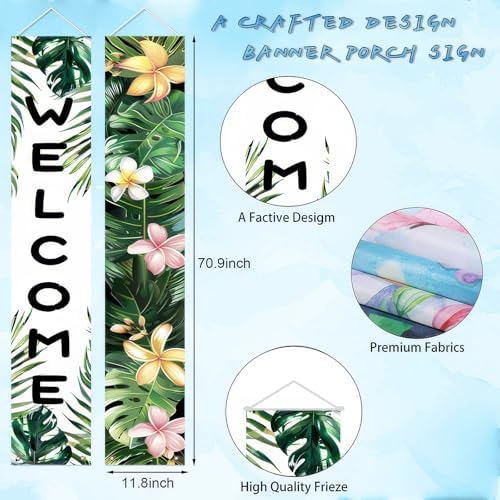 BlissYard 2pcs Welcome Summer Door Banner Hawaiian Porch Banners Sign Summer Sunshine Hibiscus Floral Front Door Hanging Decor Banner for Seasonal Home Hawaii Tropical Party Outdoor Decorations - Image 5