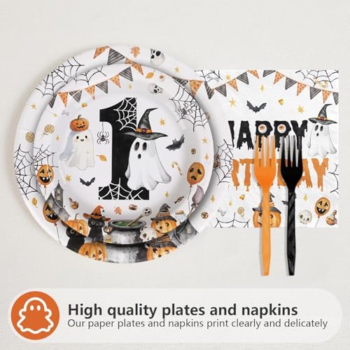 Grencian 96Pcs Halloween Ghost 1st Birthday Party Supplies，Serves 24 - Image 2