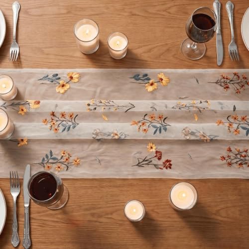 Artoid Mode Wildflower Milky White Embroidery Table Runner 120 Inch 10FT - Image 3