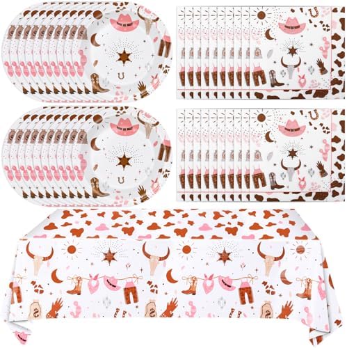 Western Cowgirl Birthday Party Supplies - Wild West Theme Decoration Tableware Include 20 Plates, Napkins and Tablecloth (Serve 20) by Juhap