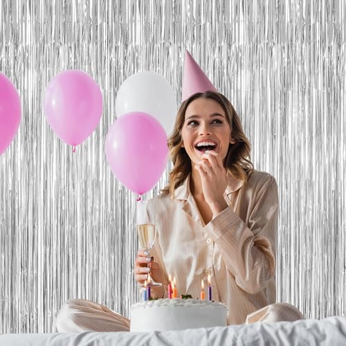 8 Pack Silver Backdrop, 3.28 FT x 7.05 FT Birthday Backdrop, Metallic Silver Tinsel Curtain Disco Party Streamer, Bachelorette Party Decorations Birthday Photo Booth Props - Image 5