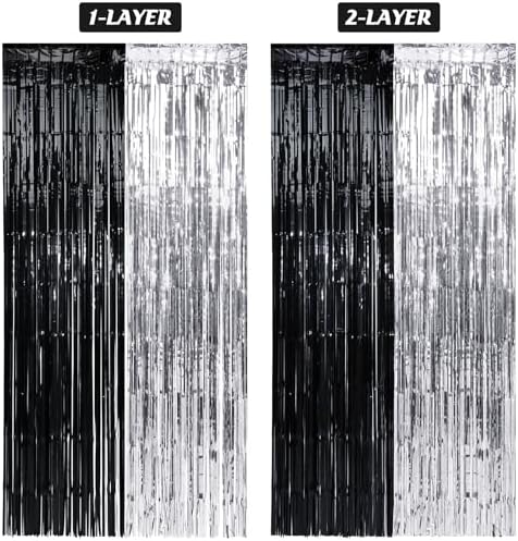 6 Pack 3.3Ft x 6.6Ft Graduation Foil Fringe Curtain Backdrop Decorations, Black Silver Metallic Tinsel Foil Streamers Curtain Photo Background for Graduation Prom Wedding Birthday Party Decorations - Image 5