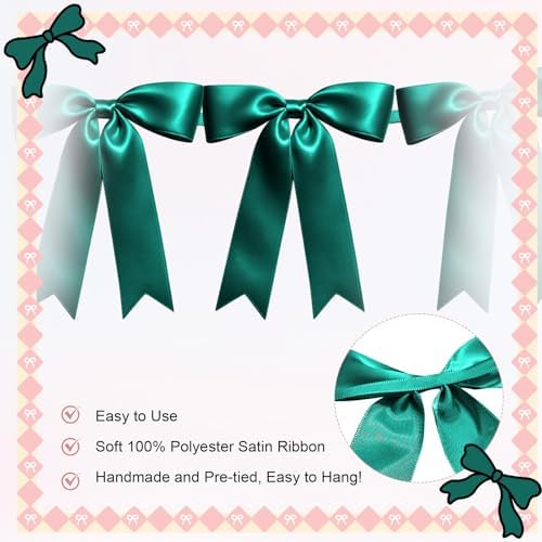 2 Strings of 16PCS Dark Green Bow Garlands Banner Decoration,Pre-Strung Satin Ribbon Ornaments for Birthday,Bachelorette Party,Bridal Shower,Wedding,Engagement,Baby Shower,Graduation Decor,Anniversary - Image 3