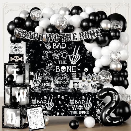 292PCS Cocomigo Bad Two the Bone Party Decorations Boy for 25 Guests by cocomigoPartyHome