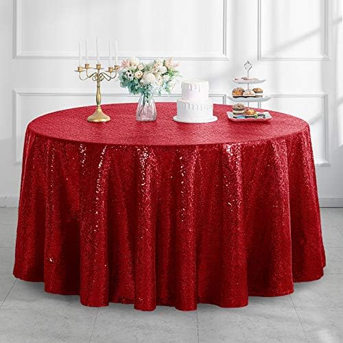 Pufogu 120" Round Burgundry Sequin Tablecloth Glitter Red Table Cloths for Birthday Wedding Bridal Baby Shower Party Decorations by Pufogu