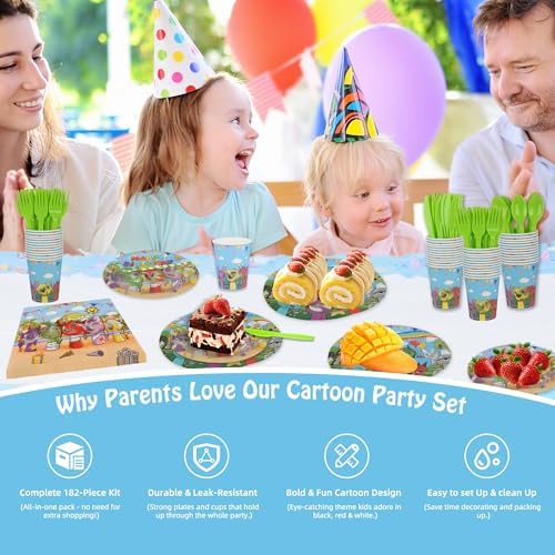 229 PCS Birthday Party Supplies Set, Serves 20 – Plates, Cups, Balloons, Banner, Tablecloth, Cake Topper, Napkins & Stickers – Complete Kids Birthday Decorations Kit - Image 4