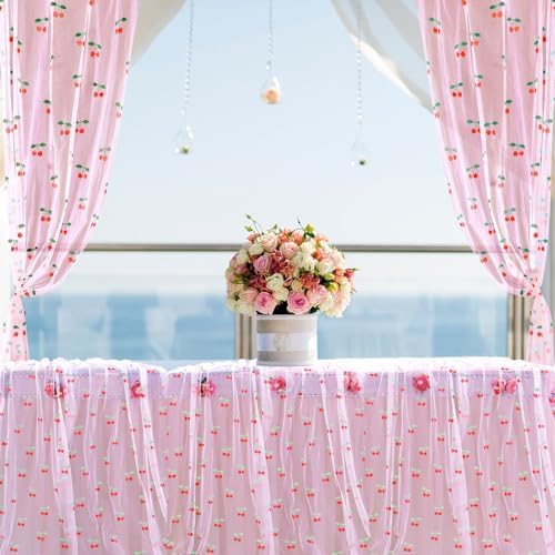 8 Pcs Cherry Table Runner Pink Sheer Lace Tablecloth 29 x 70 in - Image 6