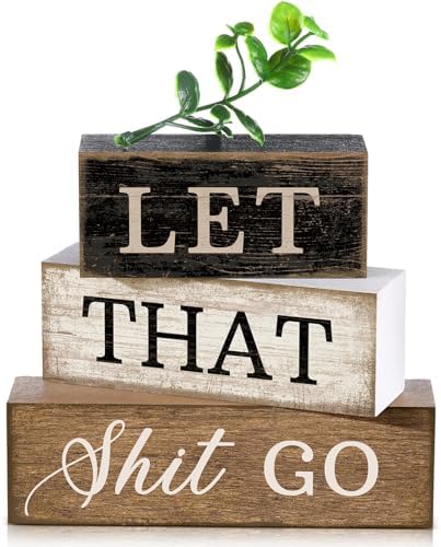 Moucuny 4 Pcs Wooden Block Signs Farmhouse Table Decoration for Bathroom by Moucuny