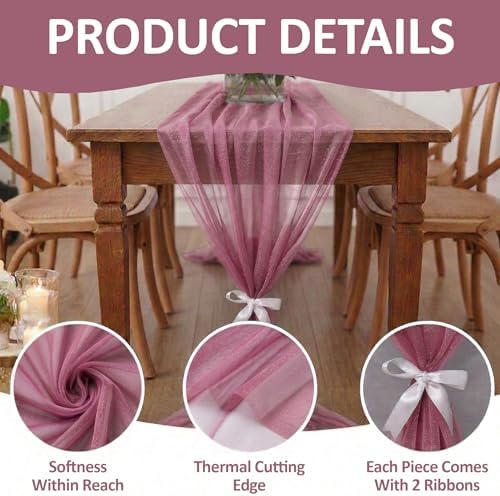 Pack of 25 Chiffon Table Runners 29 x 120 Inch, 14FT Long - Mauva - Image 5