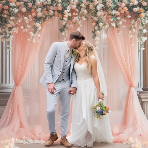 20ft X 10ft Peach Tulle Backdrop Curtain for Parites, Sheer Backdrop Curtains Fabric Drapes for Wedding Ceremony Arch Party Stage Decorations - Image 3
