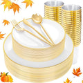 ejonirinjonir 180pcs Elegant White Plastic Plates for Wedding, Gold Trim by Ejonirinjonir