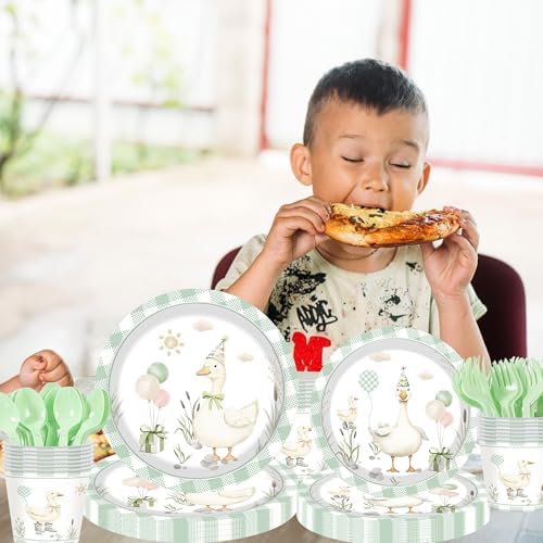Pet Duck Birthday Decorations Supplies, 140PCS Disposable Paper Dinnerware Set Paper Plates Napkins Cups Set for 20 Guests Duck - Image 6