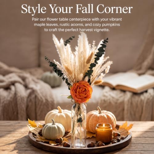 Qinyoung 10 Set Dried Pampas Grass Table Centerpiece for Wedding, Orange - Image 4