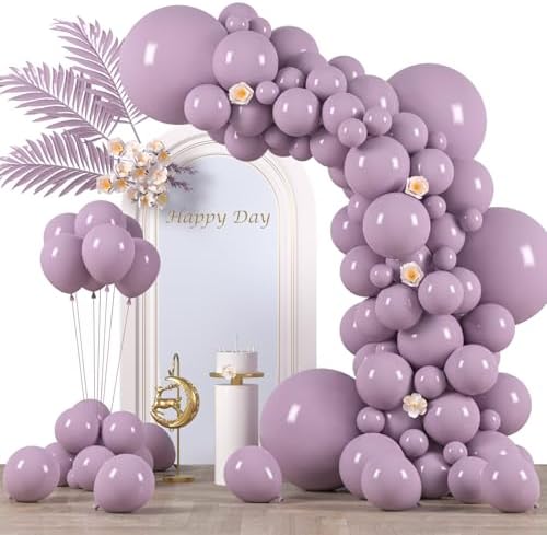 Voircoloria 130pcs Lilac Purple Balloons Garland Arch Kit, 18 12 10 5 Inch by Voircoloria