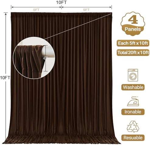 20x10ft Brown Backdrop Curtain Panels for Parties - Wrinkle Free Polyester Photo Curtain Backdrop Wedding Back Drop Fabric Drapes for Party Decorations Background for Photography - Image 6