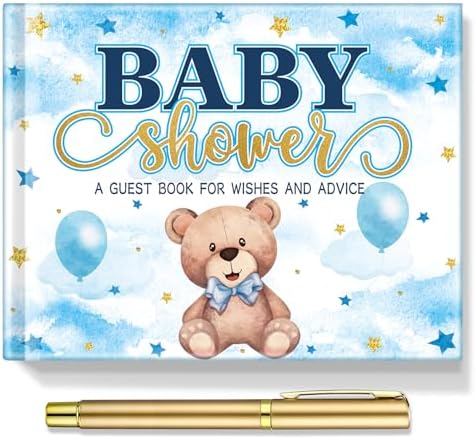 Fuyoooo 27 Pcs Blue Color Bear Baby Shower Guest Book Set Baby Shower Sign by Liraitoya