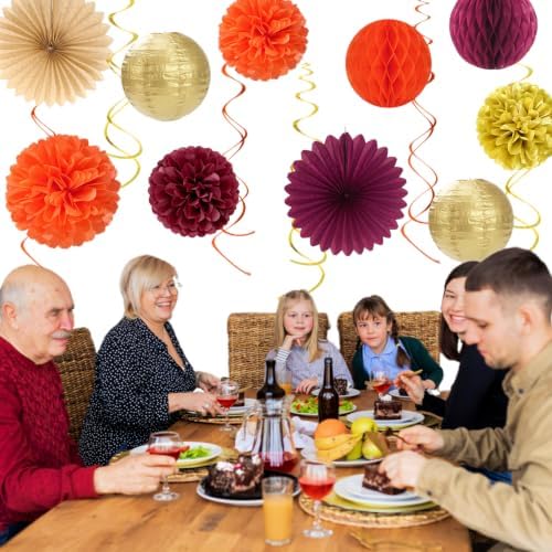 Burgundy-Orange Gold Fall-Autumn Birthday Hanging-Decorations - Huglony - Image 6