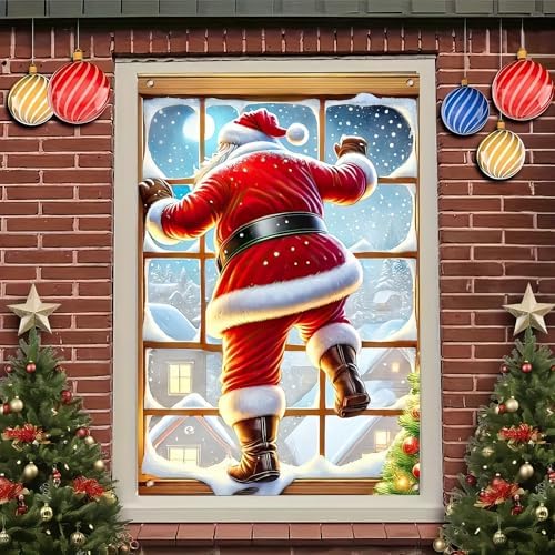 BlissYard Peeking Santa Claus Christmas Window Banner 31x47 - Image 3
