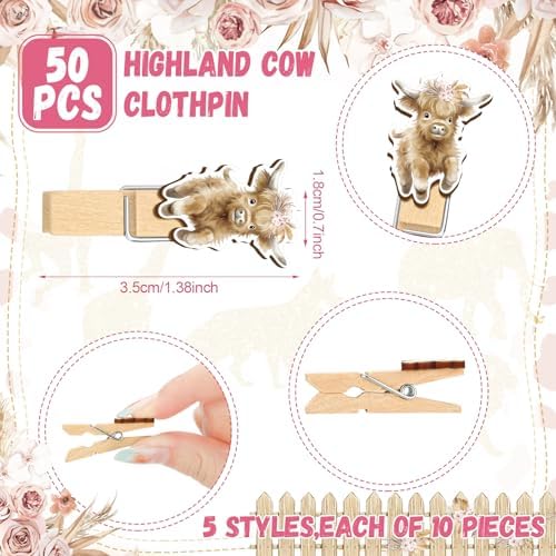 Patelai 321 Pcs Highland Cow Baby Shower Decoration Game Pink Boho Supplies - Image 4