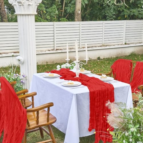 2 Pack Red Cheesecloth Table Runner for Fall Christmas Party Decor - Image 7