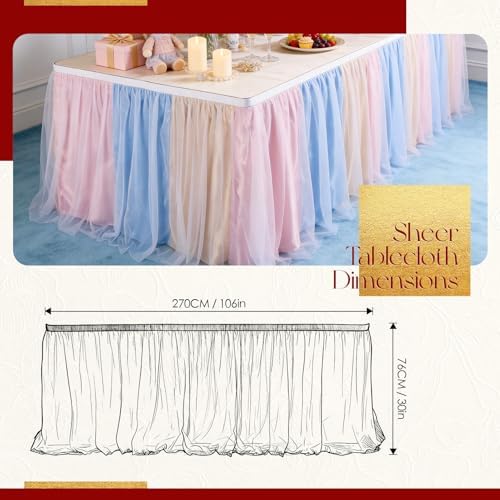THARAHT Tulle Table Skirt 9FT 270CM Long for Rectangle Tables Round Tables Ruffle Desk Skirt for Princess Girls Birthday Party Cake Dessert Decorations Table Skirt - Image 2