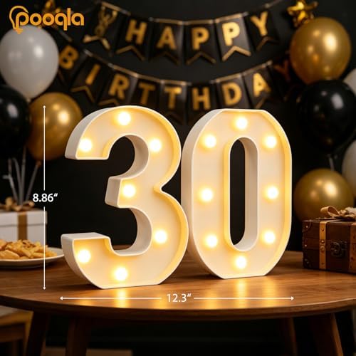 Pooqla 30th Birthday Decorations for Her Him, Light Up Numbers 30 - Image 3