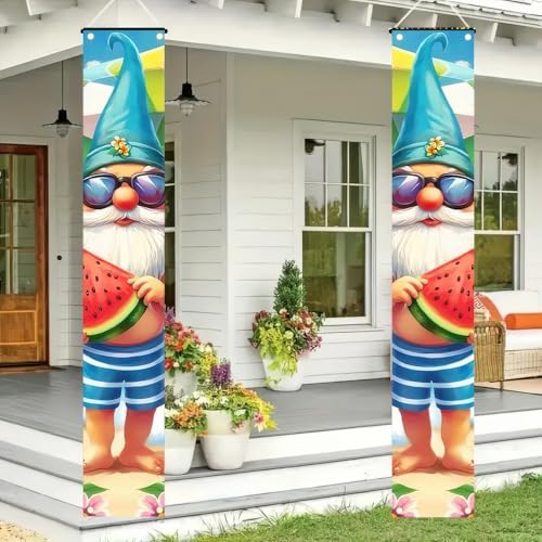 BlissYard 2pcs Welcome Summer Door Banner Hawaiian Beach Funny Gnome Porch Banners Sign Summer Sunshine Front Door Hanging Decor Banner for Seasonal Home Hawaii Tropical Party Outdoor Decorations - Image 4