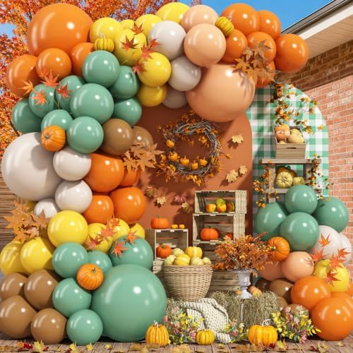 Orange Green Balloons Garland Arch Kit Fall Autumn Balloon Party Decoration by TAOYE
