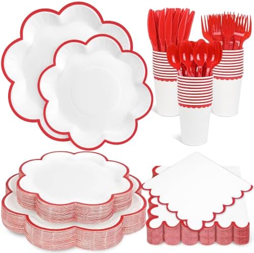 350 Pcs Red and White Paper Plates and Napkins Set, Serve for 50 Guests by Unknown