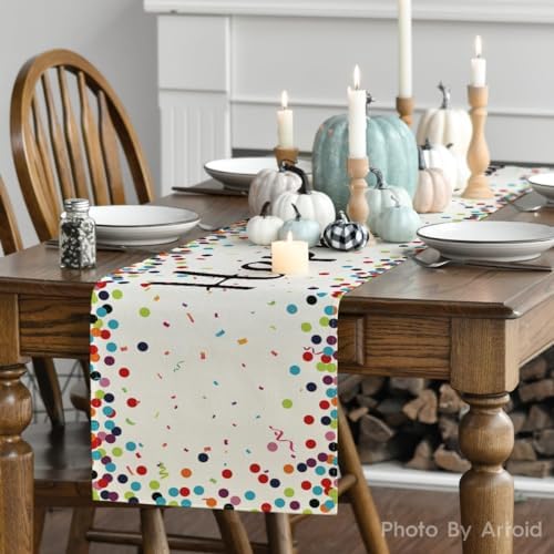 Artoid Mode Polka Dot Beige Happy Birthday Table Runner, Seasonal Kitchen Dining Table Decoration for Home Party Decor 13x90 Inch - Image 2