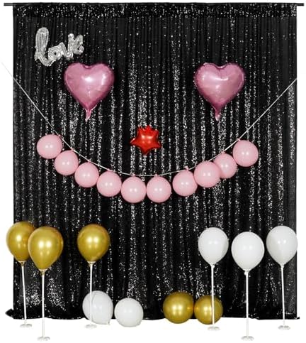 Poise3EHome Black Sequin Backdrop,8FT x 10FT Sequin Photography Backdrop Curtain for Party Decoration - Image 2
