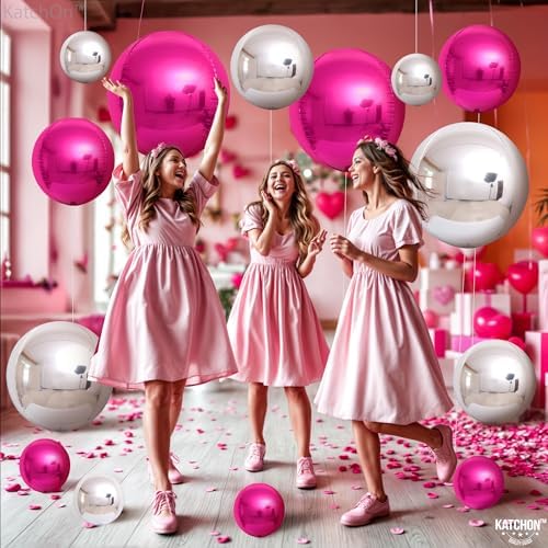 KatchOn Hot Pink and Silver Balloons - 22 Inch Pack of 14, Wedding Decor - Image 6