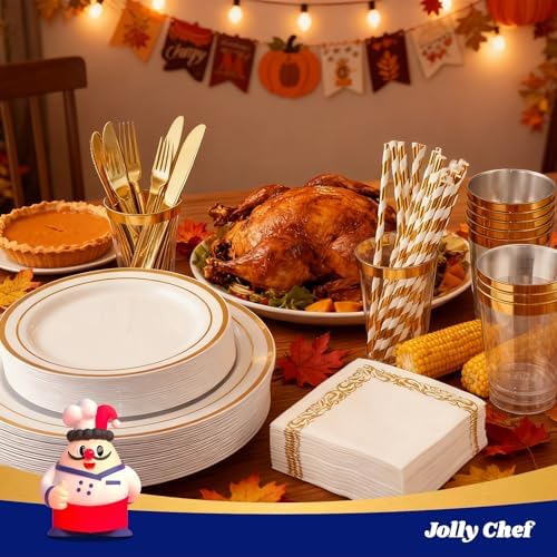 250 PCS Plastic Plates Set With Gold Rim Elegant Cutlery set for 25 Guests - Image 5