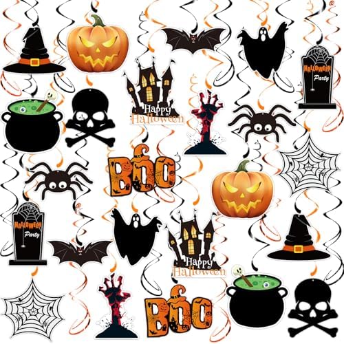 PartyGarden Halloween Hanging Swirl Decorations - 36 Pcs Hanging Spooky Ceiling Decor with Ghost, Pumpkin, Skull for Home, Office, Party by PartyGarden