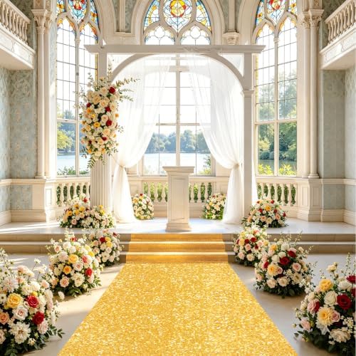 FUHSY Gold Carpet Runner Sequin Aisle Runner Runway Rug for Party 2FT x 15FT Long Sparkly Wedding Runners for Prom Birthday Hallway Aisle Decorations by FUHSY