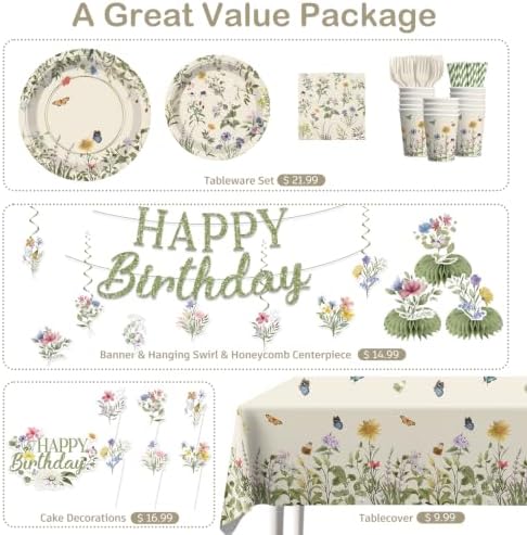Xynic Wildflower Party Decorations Girl, Flower Themed Birthday, Serve 25 - Image 3