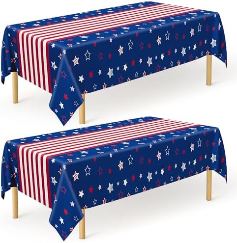 QZYL 2 Pack 4th of July Tablecloth, 54" x 108" American Plastic Table Cover, Disposable Red White Blue Tablecloths Fourth of July Table Cloth, Patriotic Party Supplies Independence Day Decorations by QZYL
