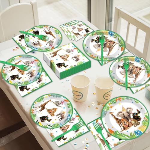 96Pcs Jungle Birthday Party Plates and Napkins Safari Animals Themed Party Decorations Jungle Theme Party Disposable Tableware Set for 24 Guests Wild Animals Gold Safari Zoo Birthday Favors Supplies - Image 6