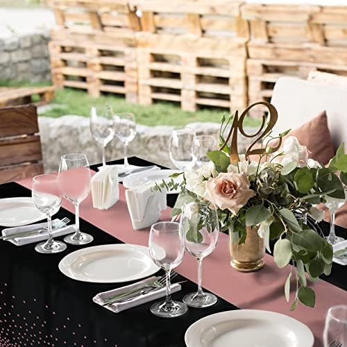 24Pack Disposable Plastic Tablecloth and Satin Table Runner Black and Rose Gold Dot Tablecloth Rose Gold Satin Table Runner for Wedding Birthday Baby Shower Anniversary Christmas New Year Party Supply - Image 6